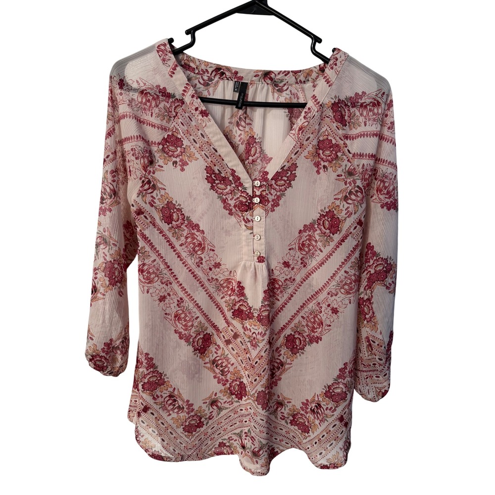 Maurices Blouse Womens S Cream Burgundy Floral Paisley Boho
